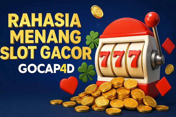 Ilustrasi 3D HD strategi rahasia menang slot gacor di GOCAP4D dengan efek visual jackpot, simbol scatter, dan suasana permainan mewah.